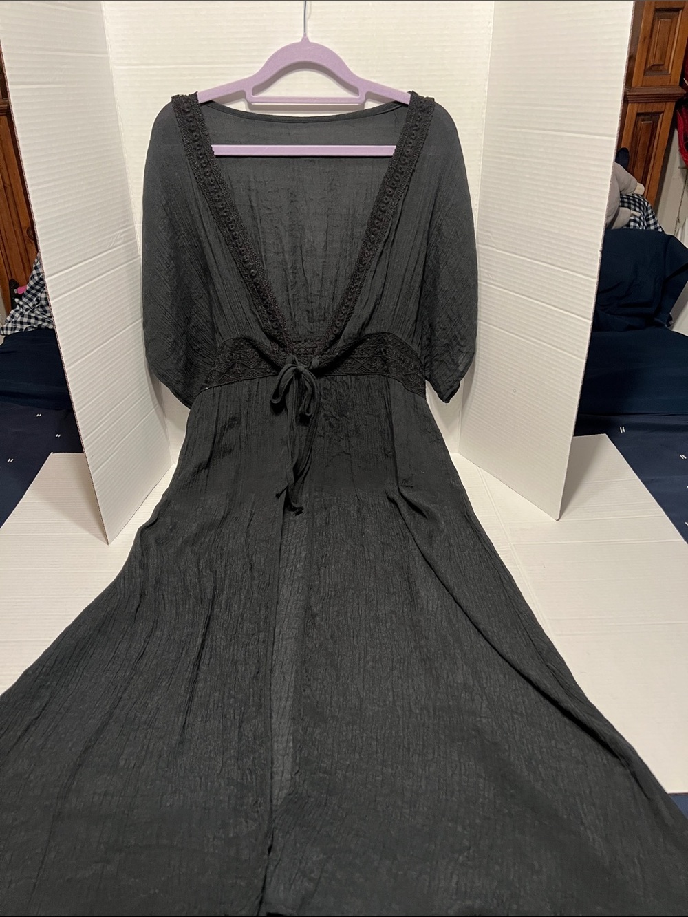 Black swimsuit coverup with tie front